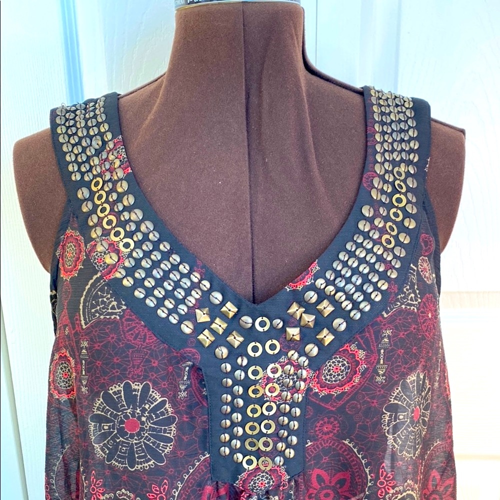2 for $25 - Reitmans Sheer Layering Tank Sewn-in Embellishments, Black & Red, XL
